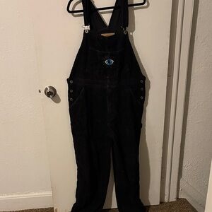 Black Corduroy Overalls with Eye Detail